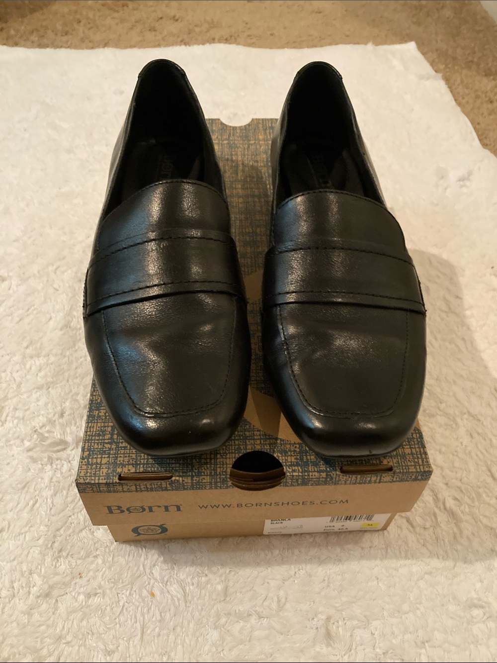 Like New Born Black Leather Penny Loafers for Women